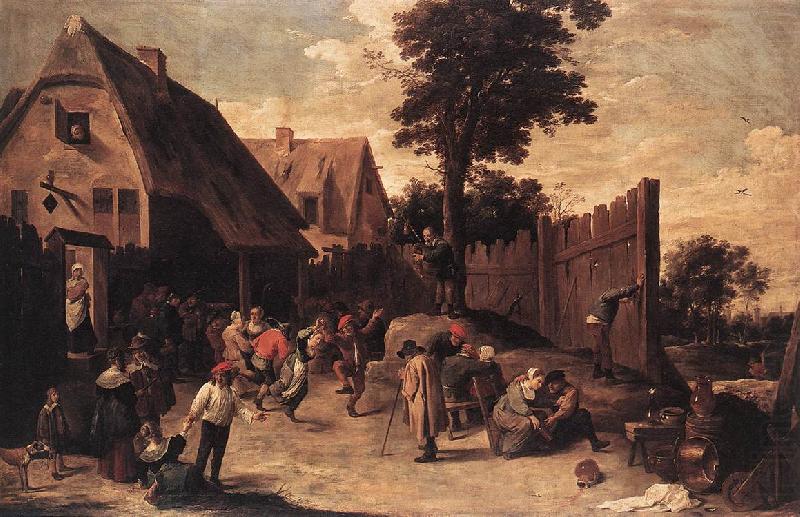 TENIERS, David the Younger Peasants Dancing outside an Inn wt china oil painting image